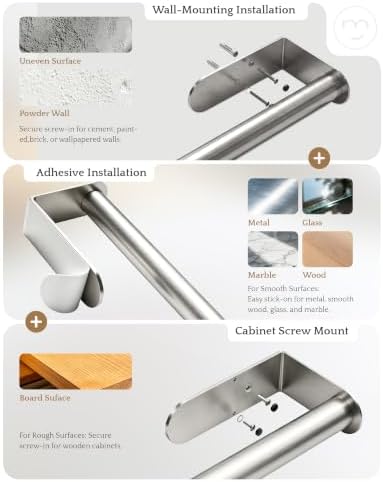 Paper Towel Holder Under Cabinet Adhesive or Drilling Silver - Image 5