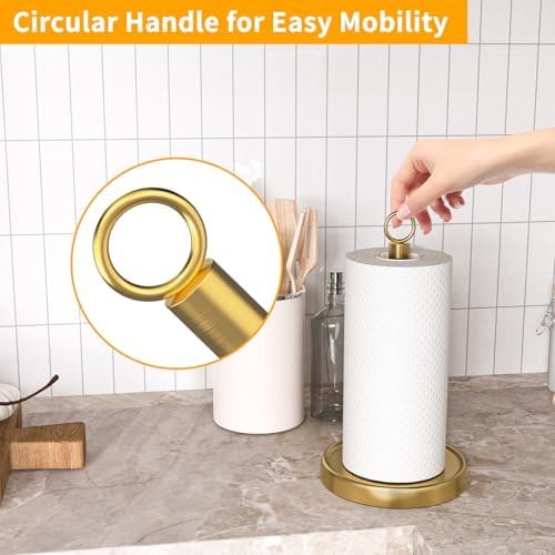 Gold Paper Towel Holder Countertop, Stainless Steel, Weighted Base, Paper Towel - Image 2