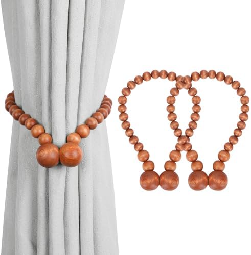 KLOGTSIND Magnetic Curtain Tiebacks, 2 Pack Wood Bead Curtain Holdbacks by KLOGTSINDDirect
