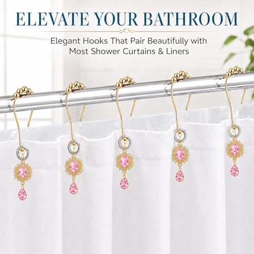 12PCS Pink Gem Shower Curtain Hooks, Elegant Bathroom Decor - Image 4