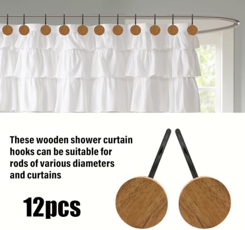 Shower Curtain Hooks, Wood Decorative Shower Curtain Rings, Modern Round Log - Image 4
