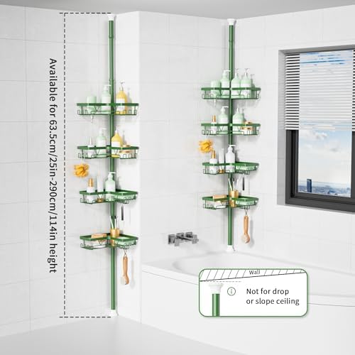 KEGII Shower Caddy Tension Pole, Bathroom Storage Shelf, Emerald Green - Image 6