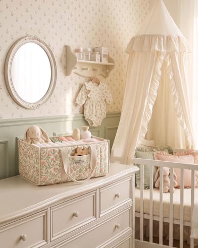 Blissful Diary Floral Diaper Caddy Organizer, Storage Basket, Tulip Garden - Image 2