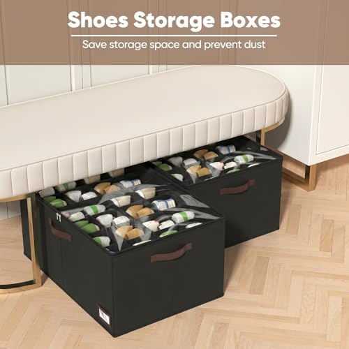 OIAHOMY 2 Pack Shoe Organizer for Closet, Large Foldable Shoe Storage Bins - Image 2