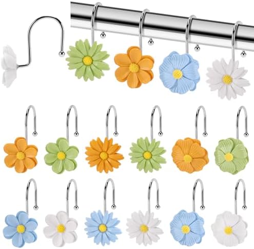 Flower Shower Curtain Hooks, 12 Pack Rustproof Stainless Steel Decorative by GNUEYART