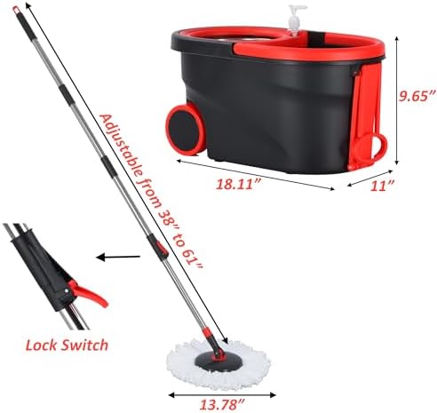 Spin Mop and Bucket with Wringer Set, 3 Mop Heads - Image 5