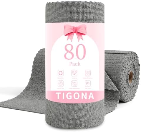 80 Pack Microfiber Cleaning Cloth Roll, Lint Free Rags & Tear Away Reusable by Tigona