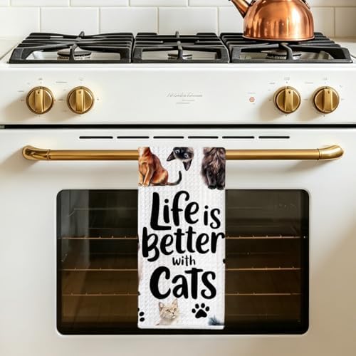 Jztco Cute Cat Kitchen Towels, Floral Cats Gifts Reusable Hand Towels - Image 5