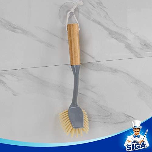 MR.SIGA Dish Brush with Bamboo Handle Built in Scraper - Image 6