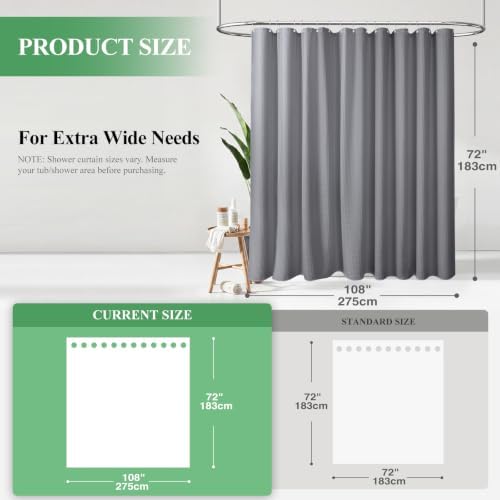 Dynamene Extra Wide Waffle Shower Curtain 256 GSM Fabric 108x72 Grey/Gray - Image 2