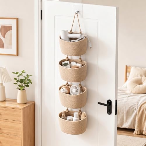 4 Tier Wall Mounted Woven Hanging Basket, Over The Door Hanging Basket - Image 6