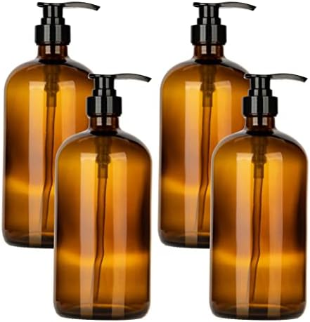32 Ounce Glass Pump Dispenser Bottle, Large Amber Container by KITCHENTOOLZ