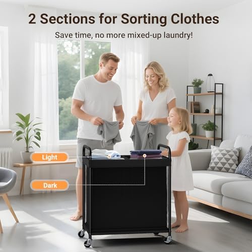 ELYKEN Laundry Hamper 2 Section, 100L Rolling Laundry Sorter - Image 6