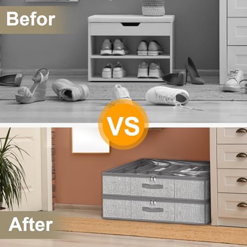 homyfort 32 Pairs Shoe Organizer Under Bed, Underbed Shoe Storage Boxes Bins - Image 6