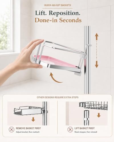 ALLZONE Corner Shower Caddy Tension Pole, 4 Hang-On Basket - Image 2