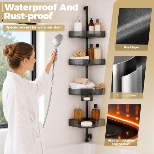 Corner Shower Caddy, Adjustable 4-Tier Rustproof Bathroom Organizer Shelves - Image 3