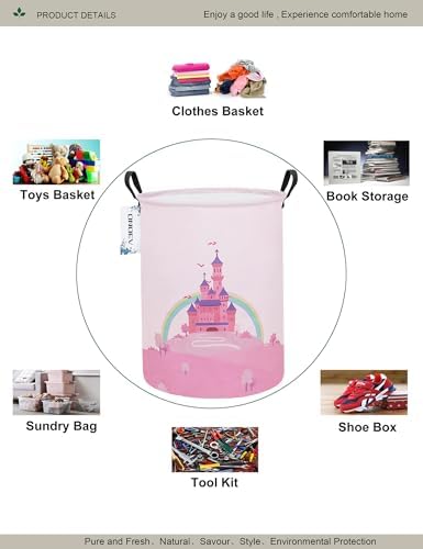 Round Foldable Pink Fairy Castle Laundry Hamper - Image 3