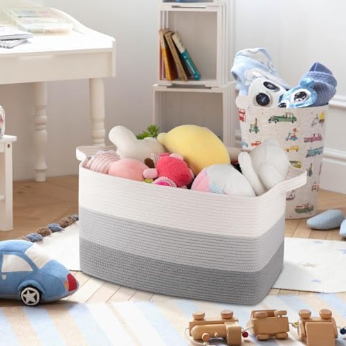 OIAHOMY 50L Storage Basket Large Blanket Basket Living Room Gray 3-Pack - Image 5