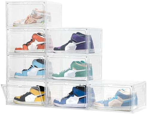 Attelite Large Shoe Boxes 8 Pack Drop Side Shoe Storage Container Stackable by Attelite