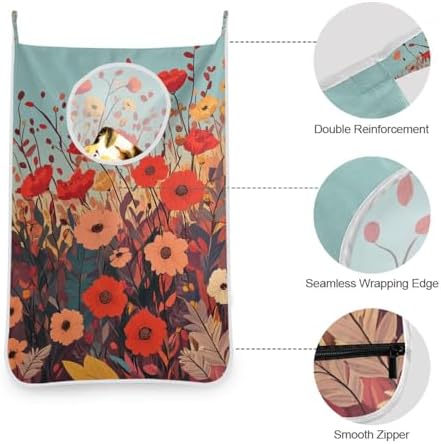 Autumn Poppy Flowers Door Hanging Laundry Hamper Bag - Image 5