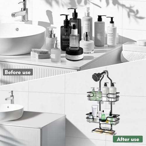 Shower Caddy Hanging, Over Head Shower Caddy Shower Storage Rack Basket - Image 5