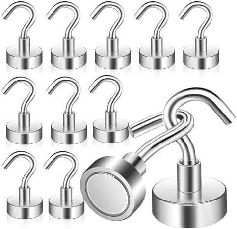 12 Pack Super Strong Magnetic Hooks 35lbs+, 20MM Neodymium Magnet by Keukenket