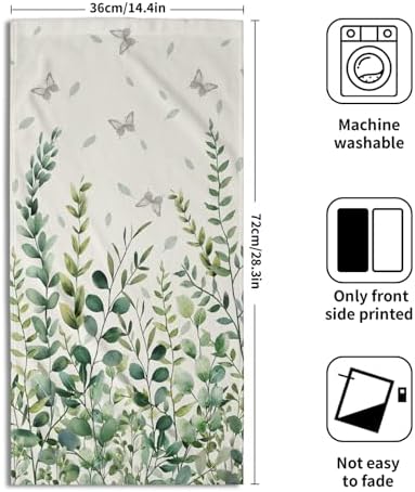 Sage Green Eucalyptus Hand Bath Towel Watercolor Leaves Butterfly Soft - Image 2