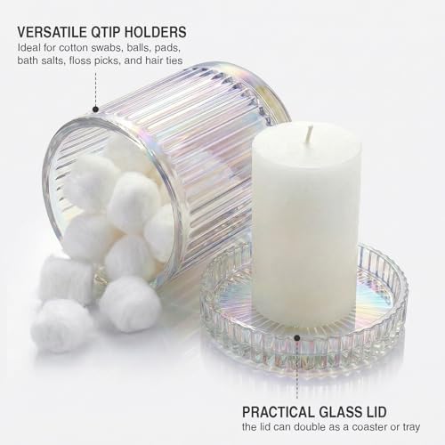 Clear Iridescent Thick Glass Bathroom Qtip Holder, 2 Pack - Image 3