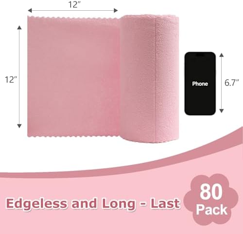 Jessy Home 80 Pack Reusable Paper Towels Pink Microfiber Cleaning Cloth Roll - Image 2