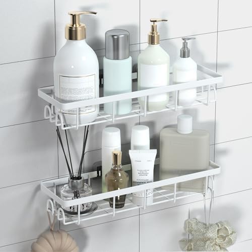 Shower Caddy Organizer with Hooks, Self Adhesive Bathroom Shelves, No Drilling - Image 7