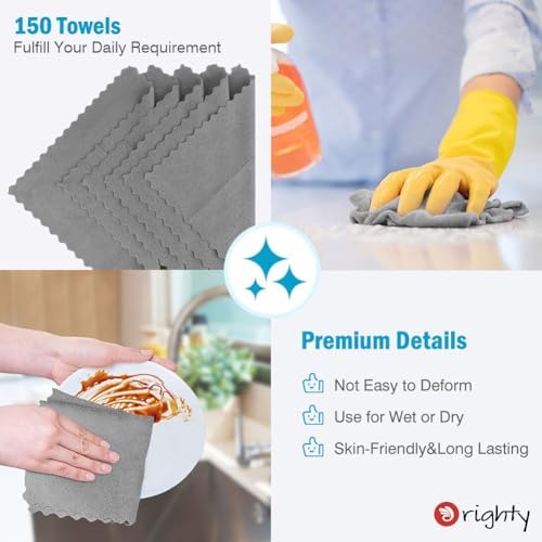 Orighty Microfiber Cleaning Cloth Bulk, 150 Pack Shop Towels 12x12in - Image 5