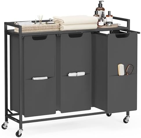 VASAGLE Laundry Sorter 3 Section, Rolling Cart by Unknown