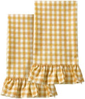HunnmingRe 2 Pcs Yellow Pink Gingham Kitchen Towels Cotton Ruffled by HunnmingRe