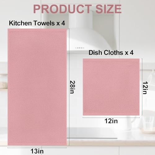 Homaxy 8 Pack 100% Cotton Kitchen Towels and Dishcloths Set, Dried Roses - Image 4