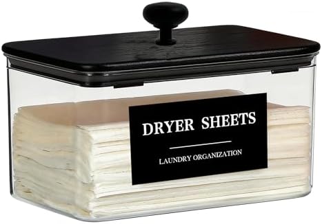 Dryer Sheet Holder Black Lid, Laundry Dryer Sheet Container Clear Detergent by Dounozzi