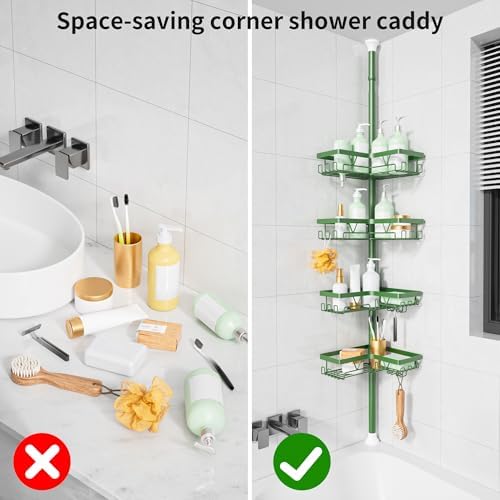 KEGII Shower Caddy Tension Pole, Bathroom Storage Shelf, Emerald Green - Image 7