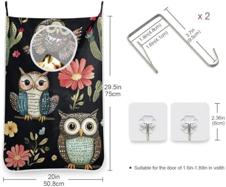 Black Owls Cactus Butterfly Hanging Laundry Hamper Door Hampers Bag Basket - Image 3