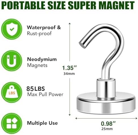 MIKEDE Magnetic Hooks Heavy Duty Cruise Essentials 85LBS Strong Magnet 5Pcs - Image 3