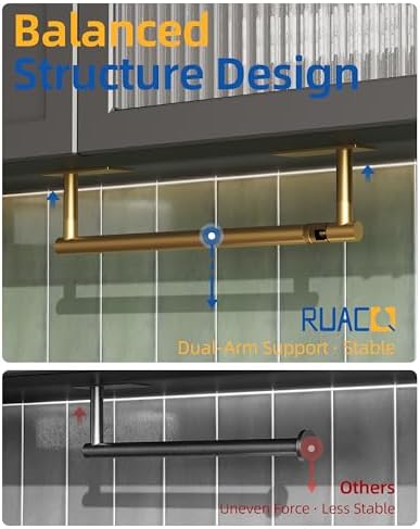 RUACQ Paper Towel Holder Under Cabinet, Stainless Steel, Brushed Gold - Image 3