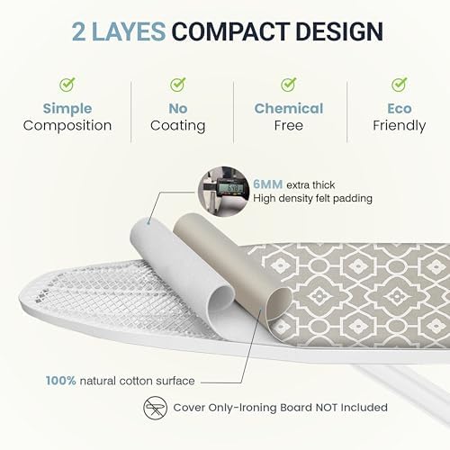 UniSimp Ironing Board Cover and Pad 18"x49" Extra Thick Natural Cotton - Image 3
