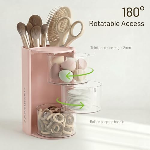 Qtip Holder, Vanity Makeup Brush holder, Sage Green Bathroom Canisters Dispenser - Image 2