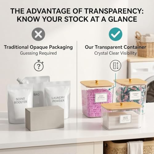FUSHITON Laundry Pods Storage Container, 4+1 Set Clear Storage Bins - Image 6