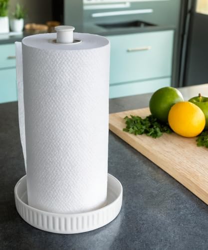Paper Towel Holder Countertop, Ceramic Base, Fits Double to Family Rolls - Image 5