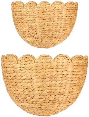 LUSYDECO Set of 2 Scalloped Wicker Wall Storage Basket, Woven Boho Wall Decor by RattanWebbingMeshRolls