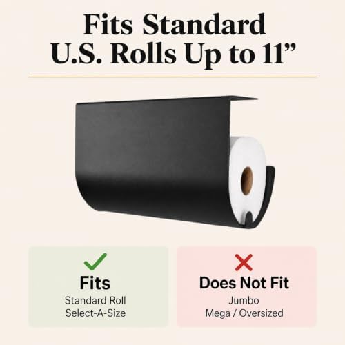 Aureo Paper Towel Holder Under Cabinet, No Drill, Hooks Over Shelf - Image 4