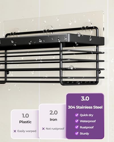 ODesign Shower Shelves Adhesive 3 Pack Stainless Steel Storage Shelve-Black - Image 2