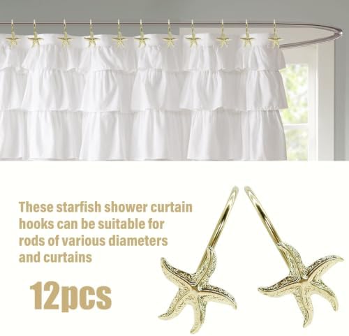 Decorative Shower Curtain Hooks, Rustproof Metal Starfish Shower Curtain Rings - Image 5