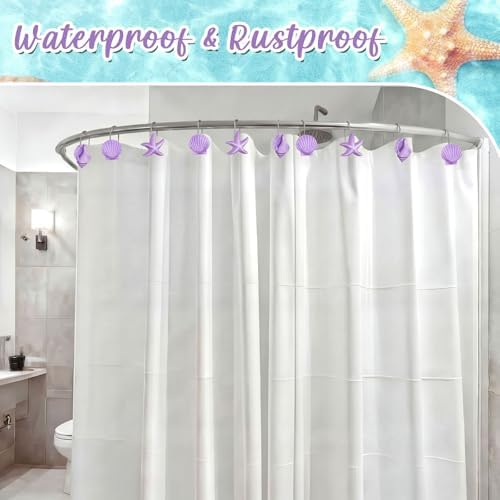 Sliner 12 Pcs Seashell Shower Curtain Hooks Decorative Shower Curtain Hooks - Image 4