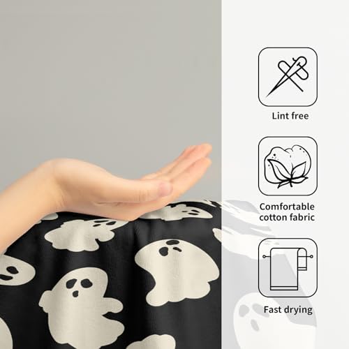 Halloween Ghost Hand Towels Pack of 2 White Spooky Ghost Black Face Towel - Image 4
