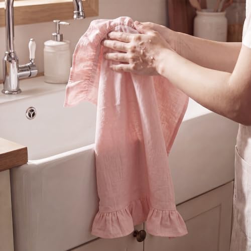 HunnmingRe 2 Pcs Light Pink Kitchen Towels Retro Towels Cotton Ruffled - Image 4